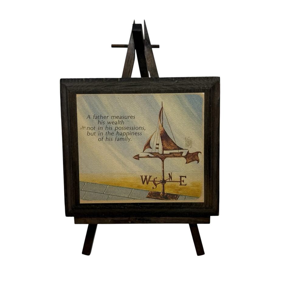 Vintage Russ Berrie Fathers Day Wood Plaque On Easel Style 1945 Rustic Sail Boat